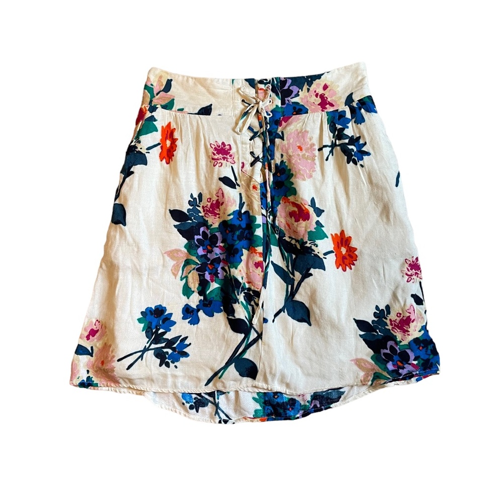 Kiimchi Blue Floral Lace Up Front‎ Mini Skirt Size 4